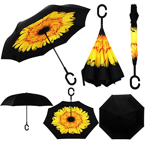 image for Owen Kyne 2 Pack Windproof Double Layer Folding Inverted Umbrella, Sel