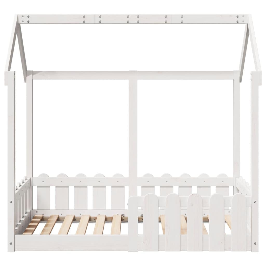 Bett aus Massivholz, weiß, 70 x 140 cm, für Kinder | Massives Kiefernholz, niedriger Boden, Sicherheitsgeländer, selbstöffnende Decke, Lattenfuß