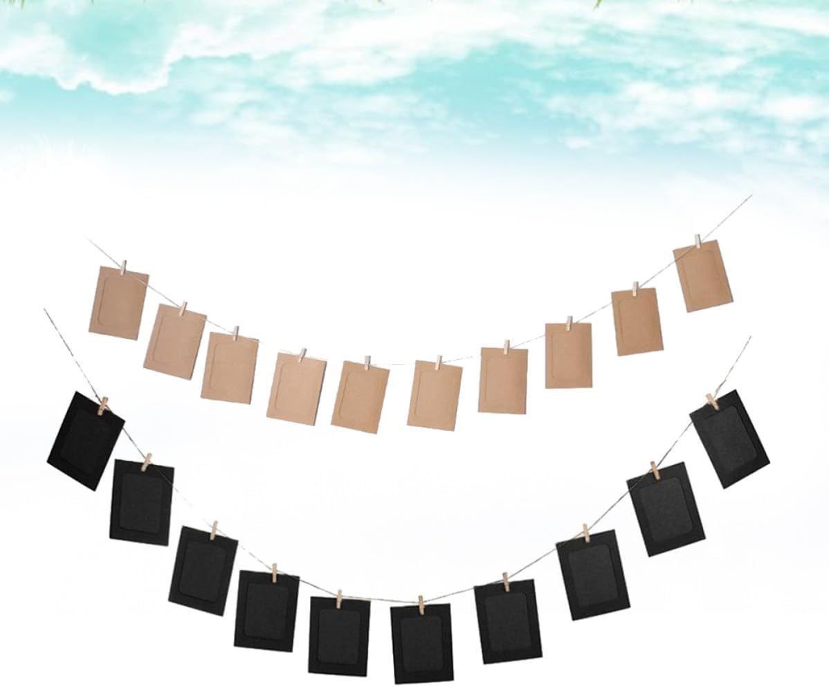 20pcs Retro Paper Photo Frame Black with String and Clips, Wall Decor