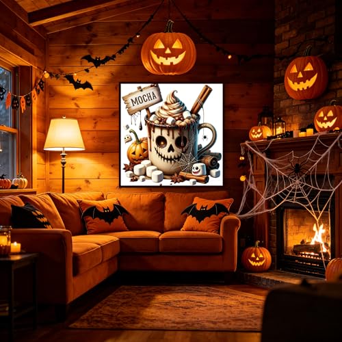 Image of KYOQFVN Halloween Counted Cross Stitch Kits for Adults, 11CT Stamped Cross Stitch Kits for Beginners, Needlepoint Cross-Stitch Horror Patterns Embroidery Kits Arts and Crafts for Home Decor 14x14 Inch