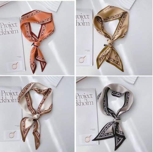 4 Pack Long Floral Skinny Scarf For Women,Headband Hair band Ribbon Handbag Women's Fashion Scarves2