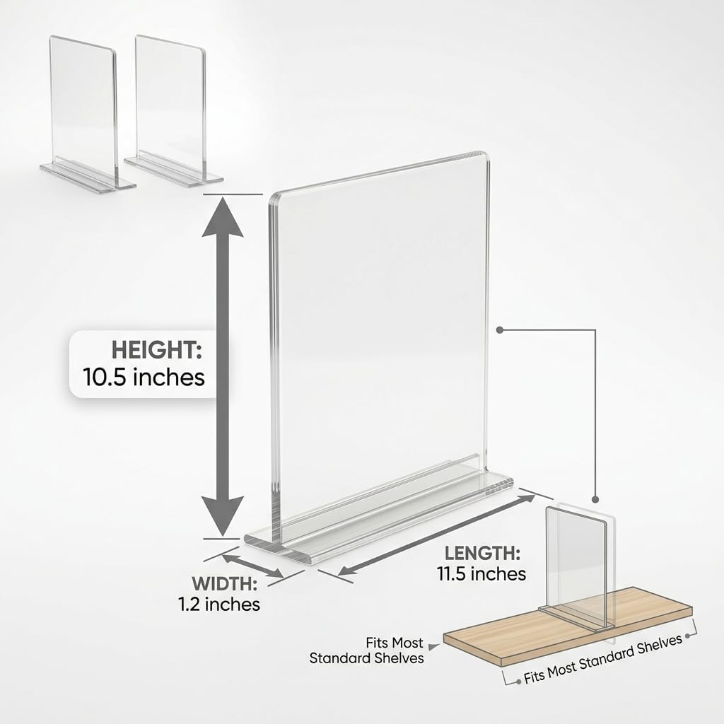 4 Pack Premium Clear Acrylic Shelf Dividers for Closet Organization – Adhesive Nano Tape Extra Tall Closet Shelf Separators for Clothes, Bags & Towels – Tall Closet Organizer for Bedroom & Bathroom