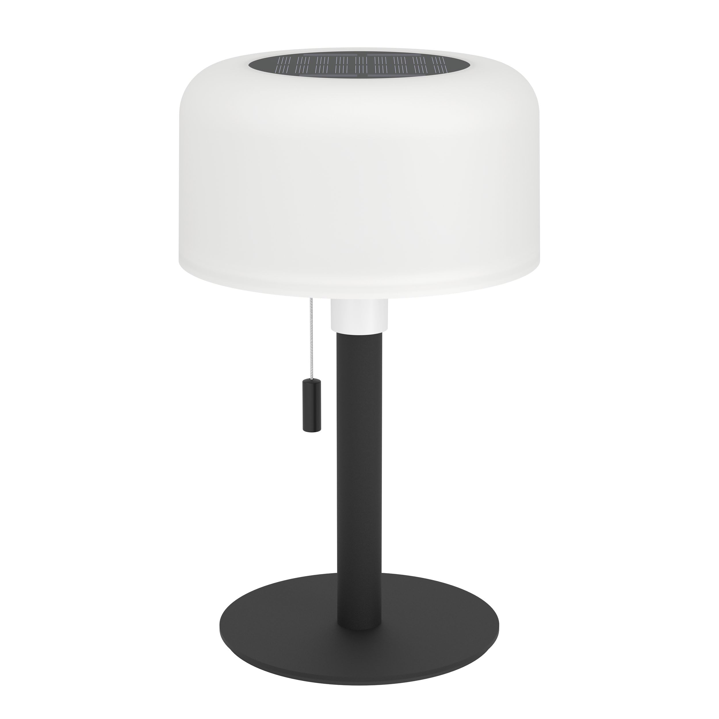Eglo Cordless LED Table lamp Montapalma, Wireless Solar Light dimmable with Pull Switch, Rechargable Outdoor Lighting, Black Steel, White Plastic, Warm White, RGB, IP54