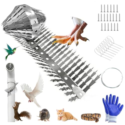 Bird Spikes 360°Bend 100cm Anti Climb Spikes Squirrel Deterrent for Outside to Keep Birds Pigeon Racoon Squirrel Cat Away from Porch Baffle Feeder Yard Patio Garden, Fence Spikes with Accessories
