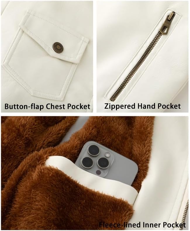 GGleaf Women's Faux Leather Jacket Waterproof Motorcycle Bomber Jacket Vintage PU Moto Biker Coat - Image 5