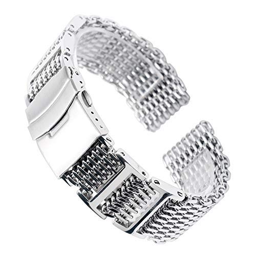 Pasek do zegarka, 20/22/24mm Shark Mesh Srebrny pasek do zegarka ze stali nierdzewnej Bransoletka zamienna Mężczyźni Składane zapięcie z paskiem do zegarka bezpieczeństwa good