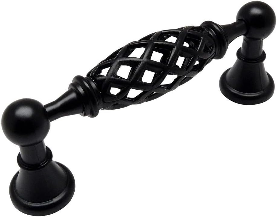 Cosmas 10 Pack 1749-96FB Flat Black Birdcage Cabinet Hardware Handle Pull - 3-3/4" (96mm) Hole Centers