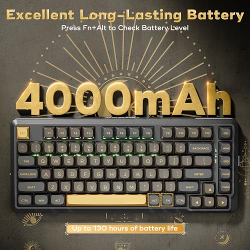Image of Redragon K738 Wireless Mechanical Keyboard, Gasket Mounted RGB Gaming Keyboard, 3-Mode (2.4G /BT /USB), Pre-lubed Linear Switches, 75％ Layout, 82 Keys Hot Swappable for PC /Mac - Black Gold