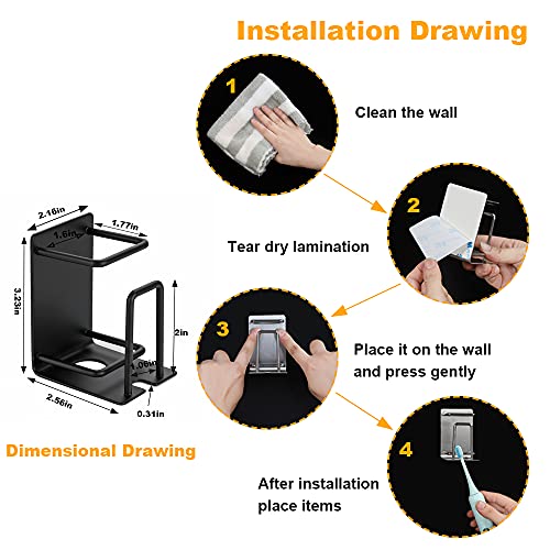 2 Pack Mini Self Adhesive Wall Mount Toothbrush Holder Stainless Steel Bathroom Stand Hold Razor Toothpaste Electric Toothbrush Holder(Black) #TOP5