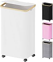 Vista 11 de SUOCO Cesta de lavandería con ruedas 100L, canasta de ropa con tapa y asas de bambú, cesta plegable para la ropa sucia para dormitorio, baño, Negro