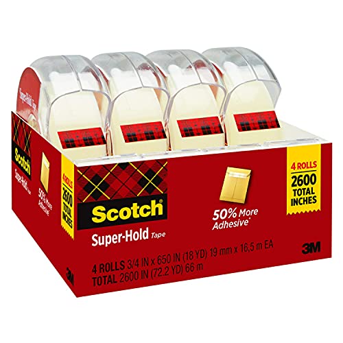 Scotch Super-Hold Tape, 4 Rolls, Transparent Finish, 50% More Adhesive, Trusted Favorite, 3./4 X 650 Inches, Dispensered (4198) #TOP7