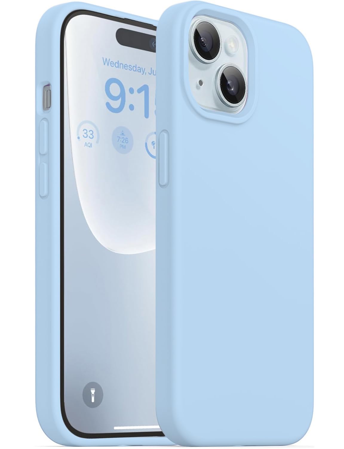DIZORO Protective Case Compatible for iPhone 15 Case 6.1, Slim Liquid Silicone 3 Layers Full Covered Soft Gel Rubber Phone Case Protective Cover 6.1 Inch (ICE Blue)