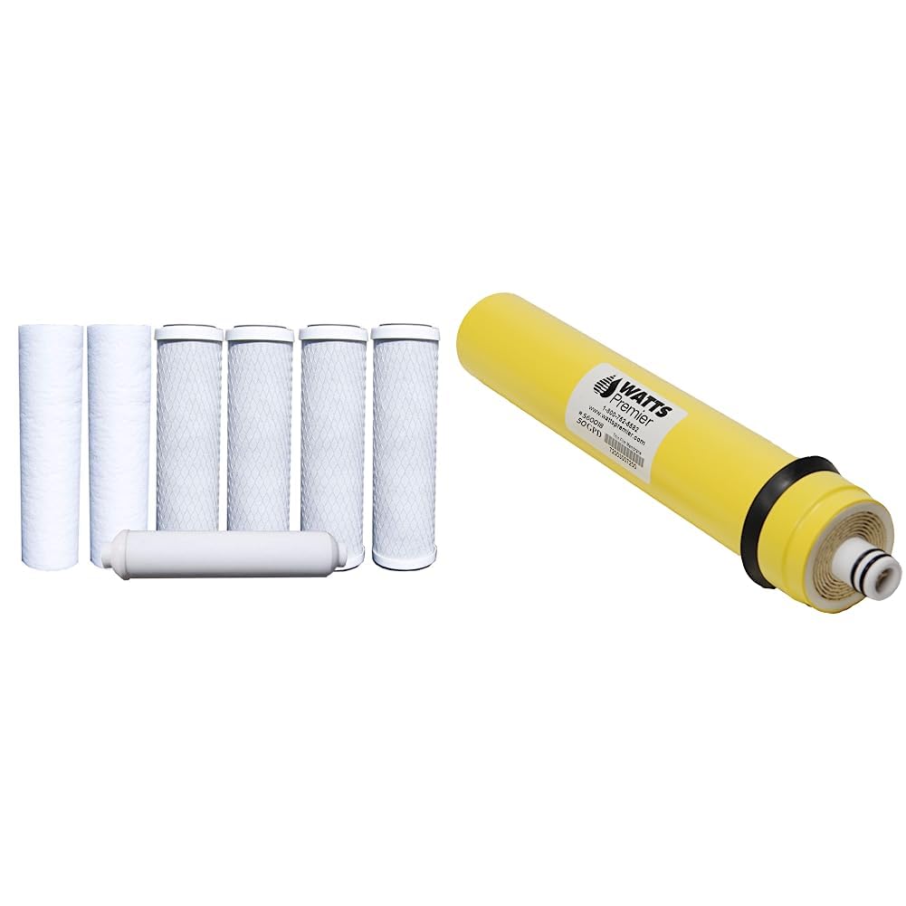 Watts Premier Water Filter Replacement Kit 7 Pack and RO Water Filter Membrane Replacement 1 Count