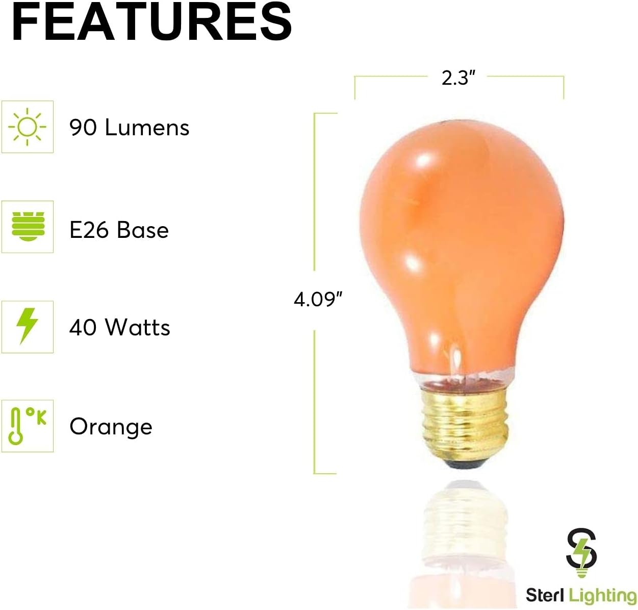 Sterl Lighting – 40 Watt Colored A19 E26 Base Standard for Halloween/Christmas Indoor or Outdoor Incandescent Light Bulbs Decorative Party Appliances 120V 4.09 Inch 90Lm Ceramic Soft Orange – 4 Pack
