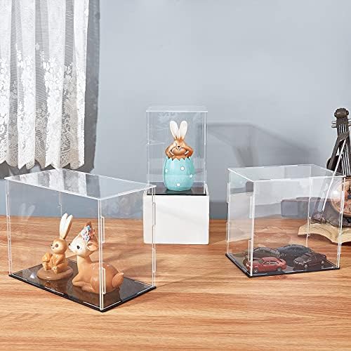 FINGERINSPIRE Acrylic Box with Black Stand and Rubber Band, 21x15cm Cube Clear Acrylic Display Cases for Collectibles, Self-Assembly Dustproof Countertop Box for Toys and Collections