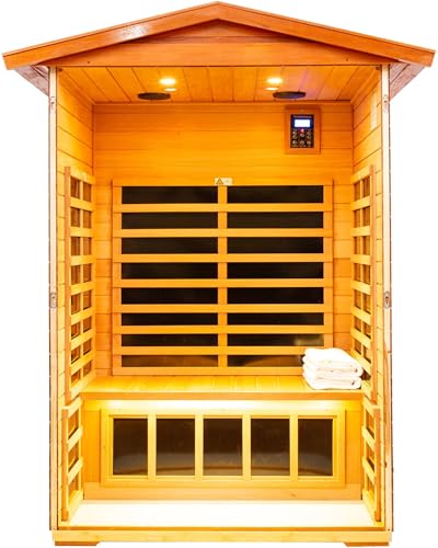 Image of LTCCDSS Ultra-Low EMF Outdoor Sauna 2 Person, Mahogany Far Infrared Sauna for Home EMF Average 0.5 mG, Withstand Outdoor Temp -10℉-149℉ Chromotherapy, Bluetooth Speaker