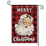 AVOIN Merry Christmas Watercolor Buffalo Check Plaid Santa Claus Garden Flag Vertical Double Sized,...