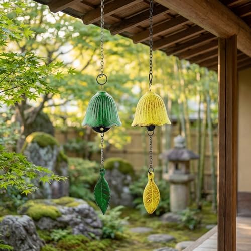 Japanese Wind Chime, 2-Pack Cast Iron Fuijisan Wind Chimes for Outside, Zen Garden Patio Bell with Clear Melodic Tone, Outdoor Decor, Holiday Statues