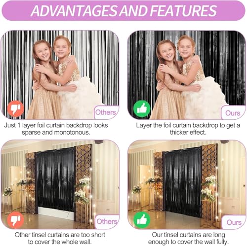 Image of Crosize 8 Pack 3.3 x 9.9 ft Foil Fringe Streamer Backdrop, Black | Halloween Decorations, for Birthday Party Decors, Door Streamers, Photo Booth Backdrops
