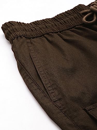 Image of The Indian Garage Co Men Regular Fit Solid Mid-Rise Elasticated Cuffed Cargo Joggers