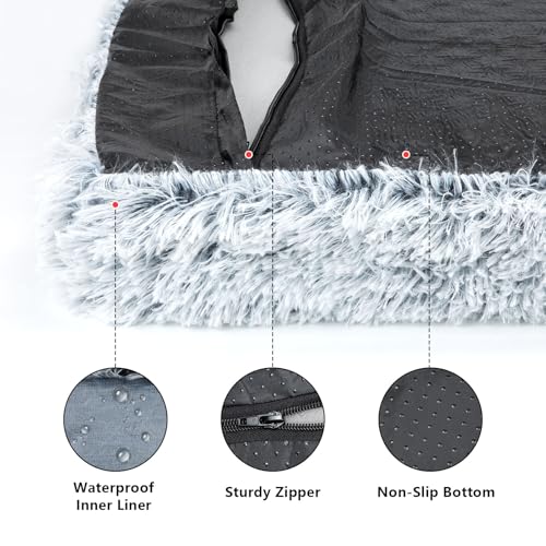 Baguuaray Matelas Moelleux Lavable avec Fond antidérapant - Coussin Anti-anxiété pour Chiens de très Grande Taille - Gris,100x60cm – Image 4