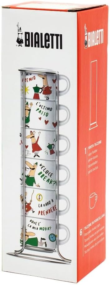 Bialetti - Set of 6 Stackable Cappuccino Cups - Mixed Color - Porcelain