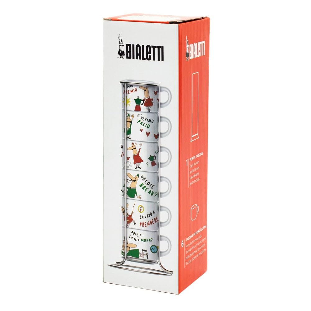 Bialetti Set 6 Tazzine Italia Impilabili con Struttura in Metallo
