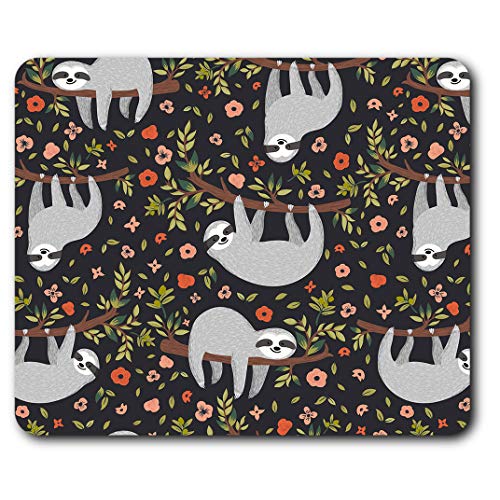 Comfortable Mouse Mat - Cute Lazy Sloth Flowers Floral Girls 23.5 x 19.6 cm (9.3 x 7.7 inches) for Computer & Laptop, Office, Gift, Non-slip Base - RM8411u0085