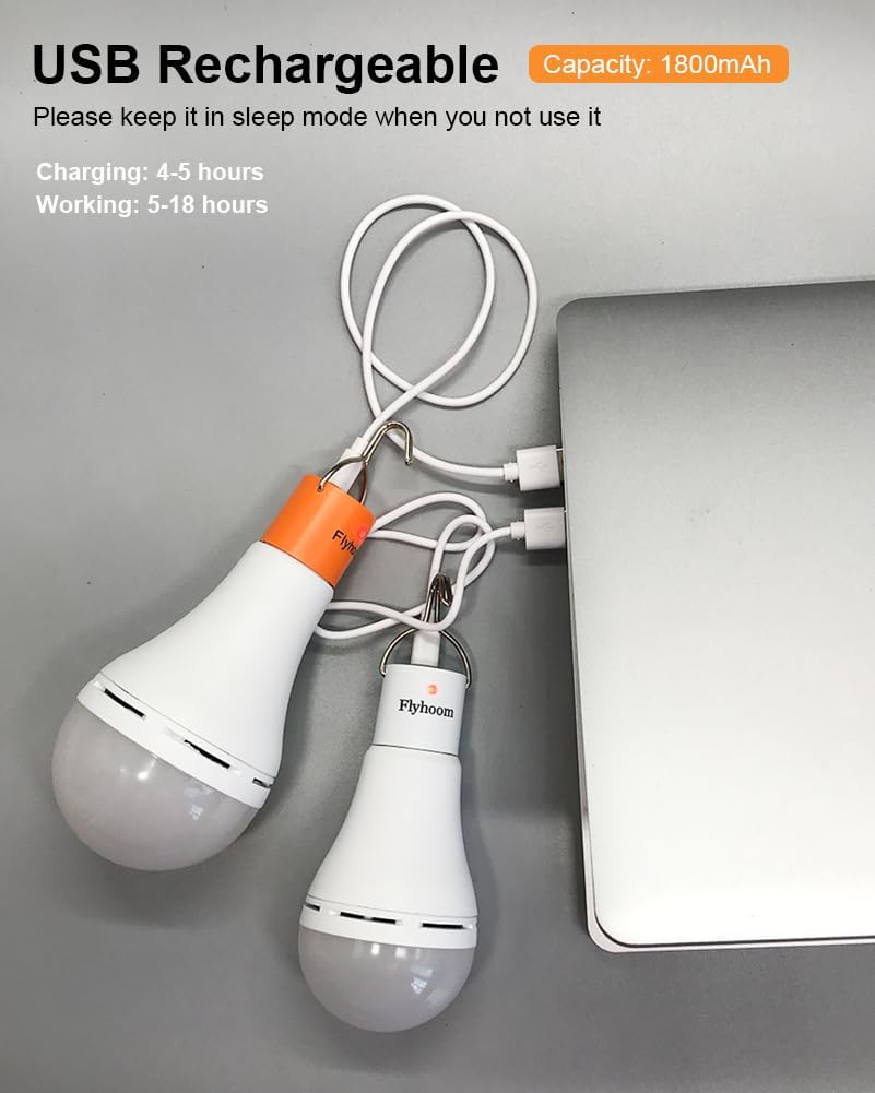 USB Rechargeable Light Bulbs with Remote Timer, 5 Light Modes, Daylight & Amber Light,1800mAh Rechargeable LED Light Bulb for Camping, Hiking, Emergency