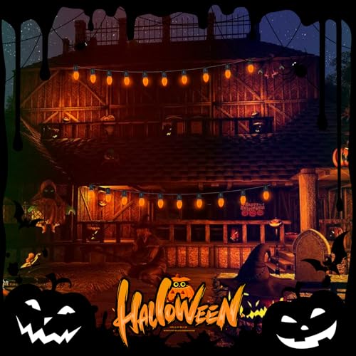 Image of GOOTHY C7 LED Outdoor Halloween Lights 25Ft Orange Halloween Decoration String Lights with 27 Shatterproof Orange LED Bulbs, Hanging Outdoor Patio Lights for Christmas Party Patio Wedding Holiday
