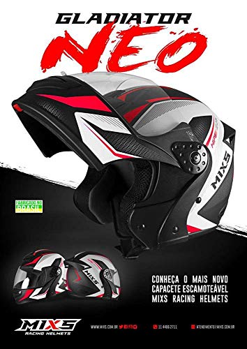 Capacete Mixs Gladiator Neo Brilhante Escamoteavel Articulado Robocop preto com vermelho 60