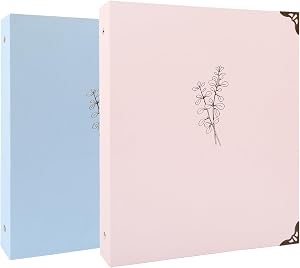 3 Ring Binder 1 Inch - [2PCS] Aesthetic Binder with 2 Interior Pockets for Letter Sized Paper, Decorative Hardcover Cute Binder Organizer for School Office Supplies, Floral, Pastel Pink & Blue