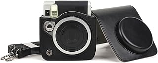 Camera Protective Case Carrying Bag for Instax Mini 90, Retro Soft Mini Storage Bag PU Leather Cover with Adjustable Shoulder Strap, Detachable Top Cover (Black)