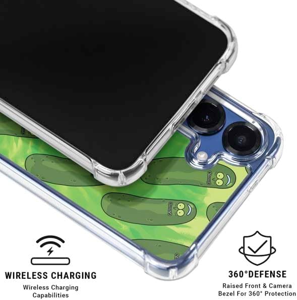 Skinit Clear Phone Case Compatible with Galaxy S25 Plus - Officially Licensed Adult Swim Rick and Morty Pickle Rick Pattern Design