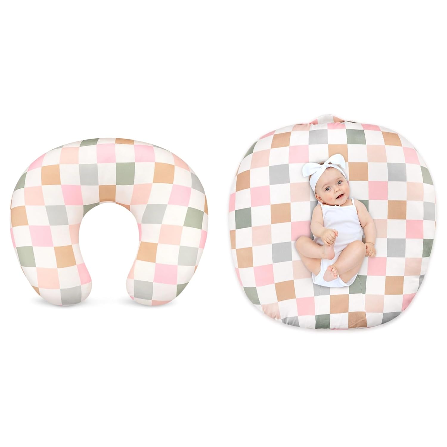 DILIMI Nursing Pillow Cover and Newborn Lounger Cover, Soft Comfortable Slipcover for Baby Girl Boys, Colorful Checkered, Lounger Not Included