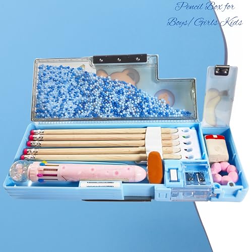 Image of ZAFCO Plastic Pencil Box For Kids Cartoontheme Compass For Boys Geometry For School Going Children Stationaries Organizer Birthday Return Gift School Supplies (Pack Of 1), Blue