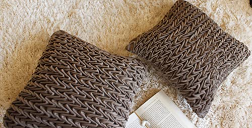 Image of Monstera Hut Corded Wavy Suede Dark Taupe Cushion Cover Pack of 2, (Cushion Cover 16x16inch) (40.6 x 40.6 cm)