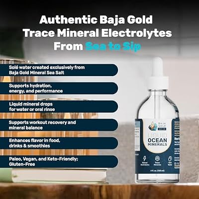 Baja Gold Liquid Ocean Trace Mineral Drops - Ionic Electrolyte Drops for Drinking Water & Food Flavor Enhancement - Mineral-Rich Saline Solution & Oral Cleanse - 4 fl oz, 30-Day Supply