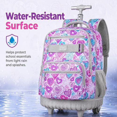 Image of 3Pcs Rolling Backpack for Girls Women, Travel Roller Backpacks with Wheels for Adults, Teens College Love Wheeled Bookbag with Lunch Box(Ash Powder)