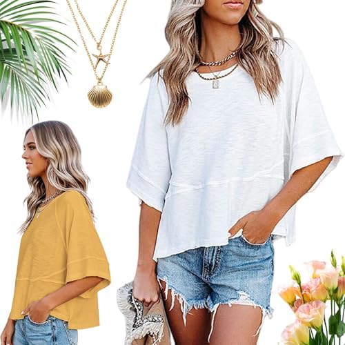 Non-Slit Patched Solid Color Bell Sleeve T-Shirt, Women's Casual ...