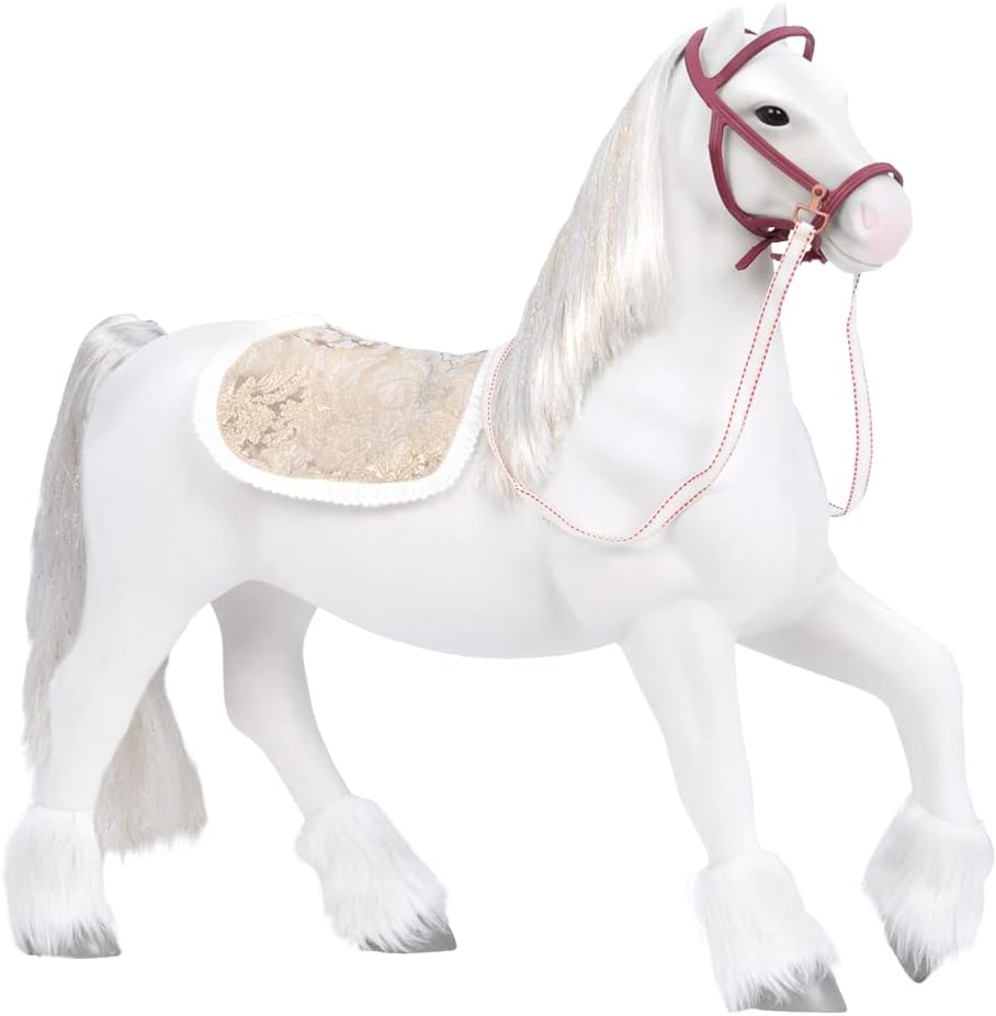 Our Generation BD38025C1Z 51 cm Clydesdale Toy Horse &ndash; Long, Sparkly White Mane & Tail &ndash; Holiday Stocking, Hair Bow & Saddle Blanket &ndash; 46 cm Doll Accessories for Kids Ages 3 and Up