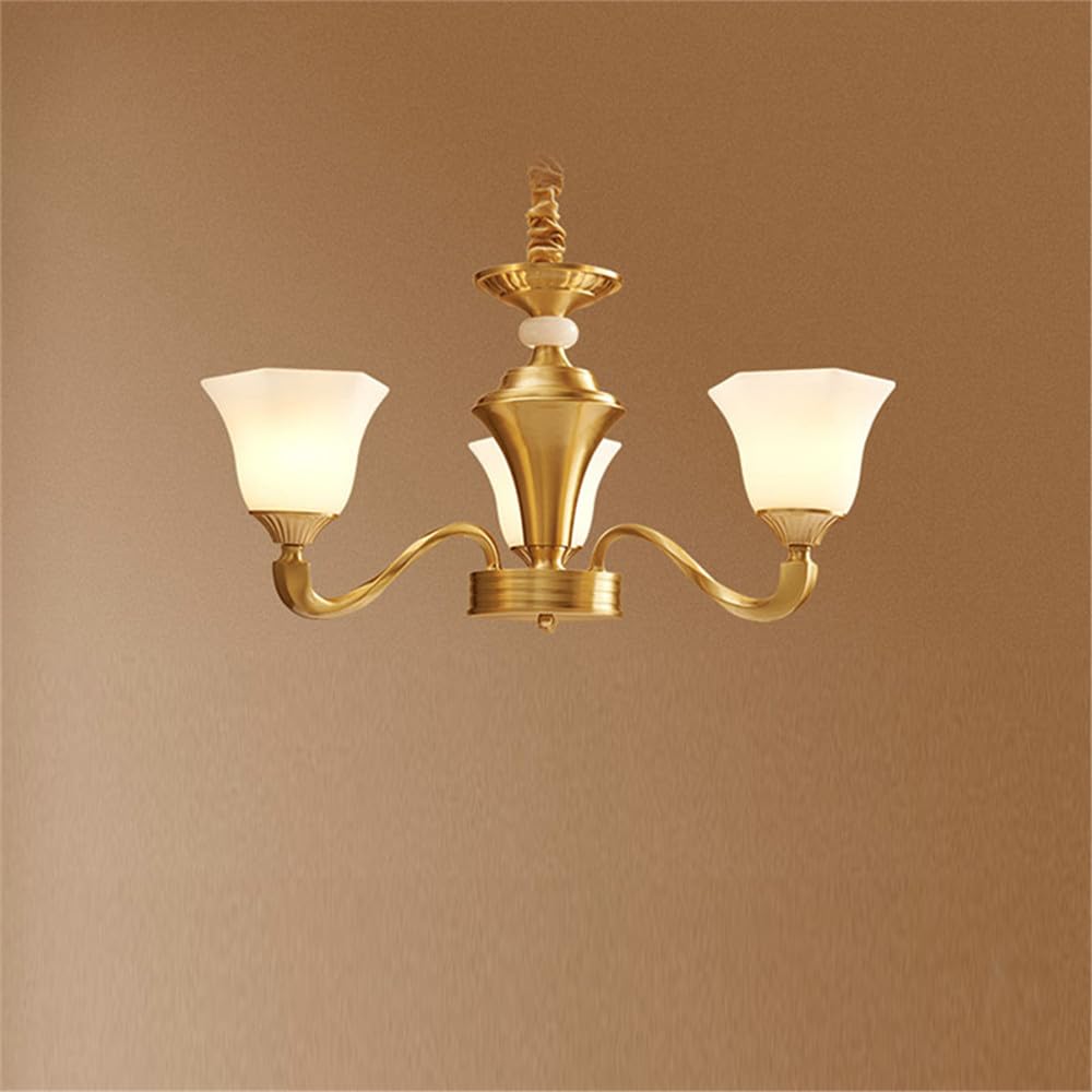 HXYSXHJUO American Brass Pendent Lamp European Luxurious Living Room Dining Bedroom Villa Hotel Sample Chandelier (A 3 Lights)