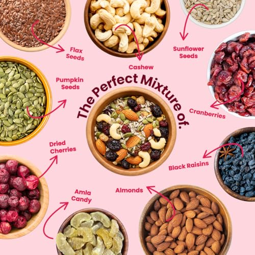 Image of LIVYOR Healthy Mix Nuts, Seeds And Berries Combo Pack - 1Kg| Mix Dry Fruits| Trail Mix| Cashews & Almonds| Black Raisins| Pumpkin| Sunflower & Flax| Cranberries| Cherries & Dried Amla| (Pack Of 1)