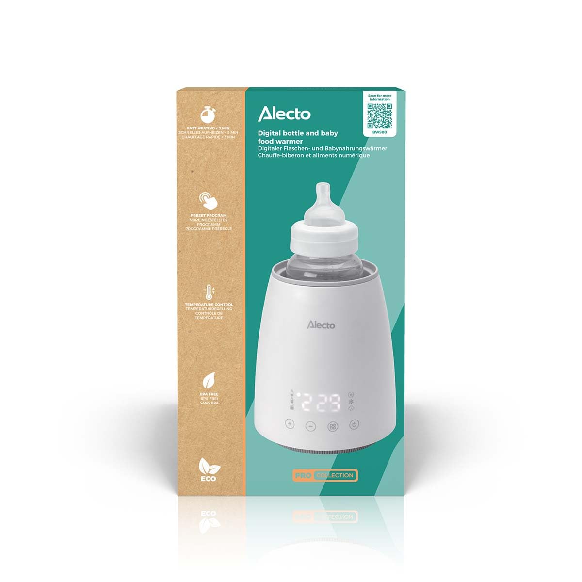 Alecto BW900 Flaschenwärmer Baby - Sterilisator Babyflaschen - Babyflaschen Wärmer - 500 W - Display - Weiß