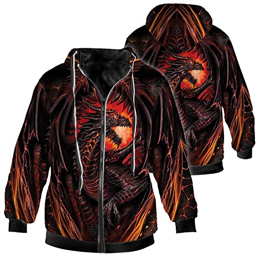 ximem Men's Women's Dragon Winter Jacket Coat Zip up Hoodies - Main Image