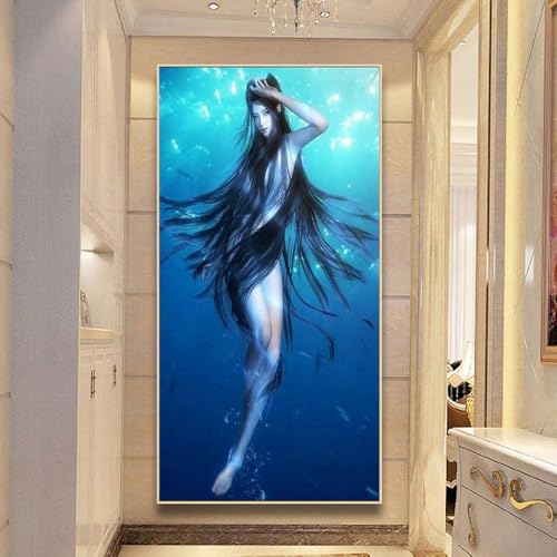 Bordado de punto de cruz 5D de alta definición con diamantes cuadrados del mar azul 30x60 cm