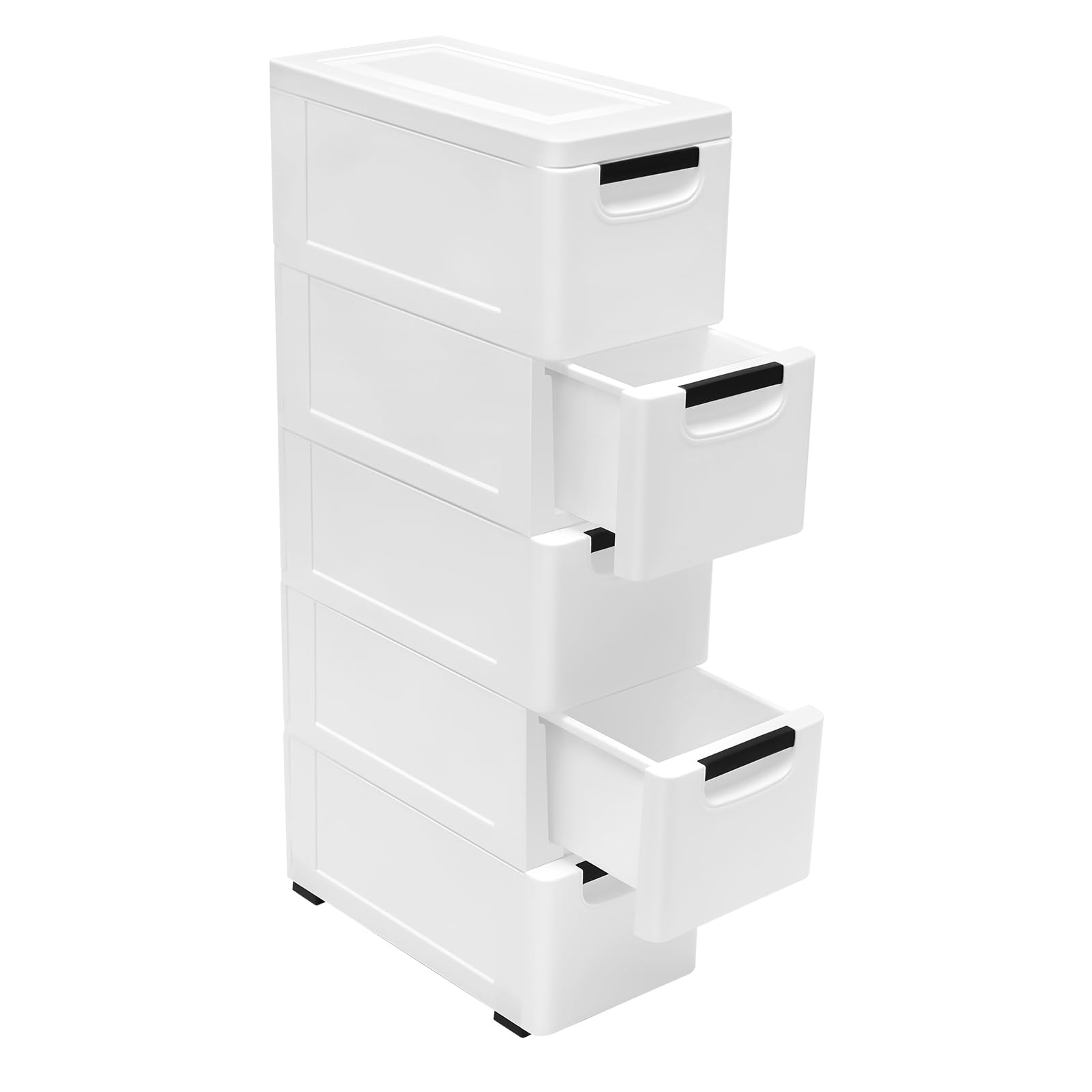 ARPITUYN 5 Tiers Vertical Storage Cabinet, Narrow Plastic Storage Drawers with wheel,Modern Stackable Clothes Drawer Organizer ffor Clothes, Toys, and Office Essentials