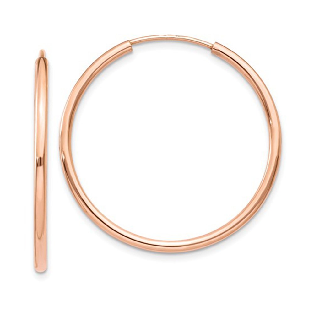 14k Rose Gold Continuous Endless Hoop Earrings, (1.5mm Tube)