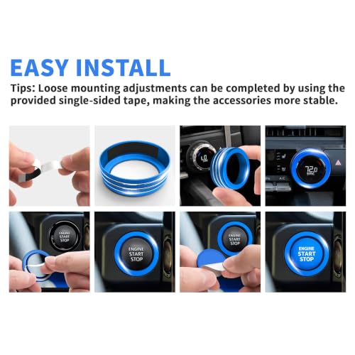 Image of for Toyota Tacoma 2024-2026 & 4Runner 2025-2026, 8-Inch Screen Aluminum Alloy Knob Cover Trim - Fits Push Start, AC, Volume & 4WD Gear Switch (Blue, 6-Piece Set)