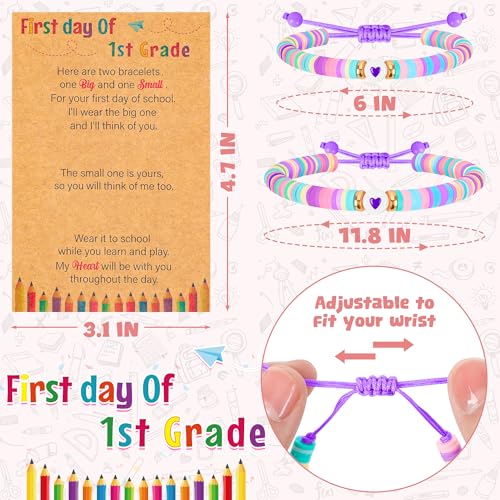 Image of Back to School Supplies, First Day of Kindergarten Bracelet, Back to School Bracelet Mommy and Me, Prek Matching Wish Bracelets Set, Adjustable Bracelet for Boys Girls Gifts Stuff Bulk